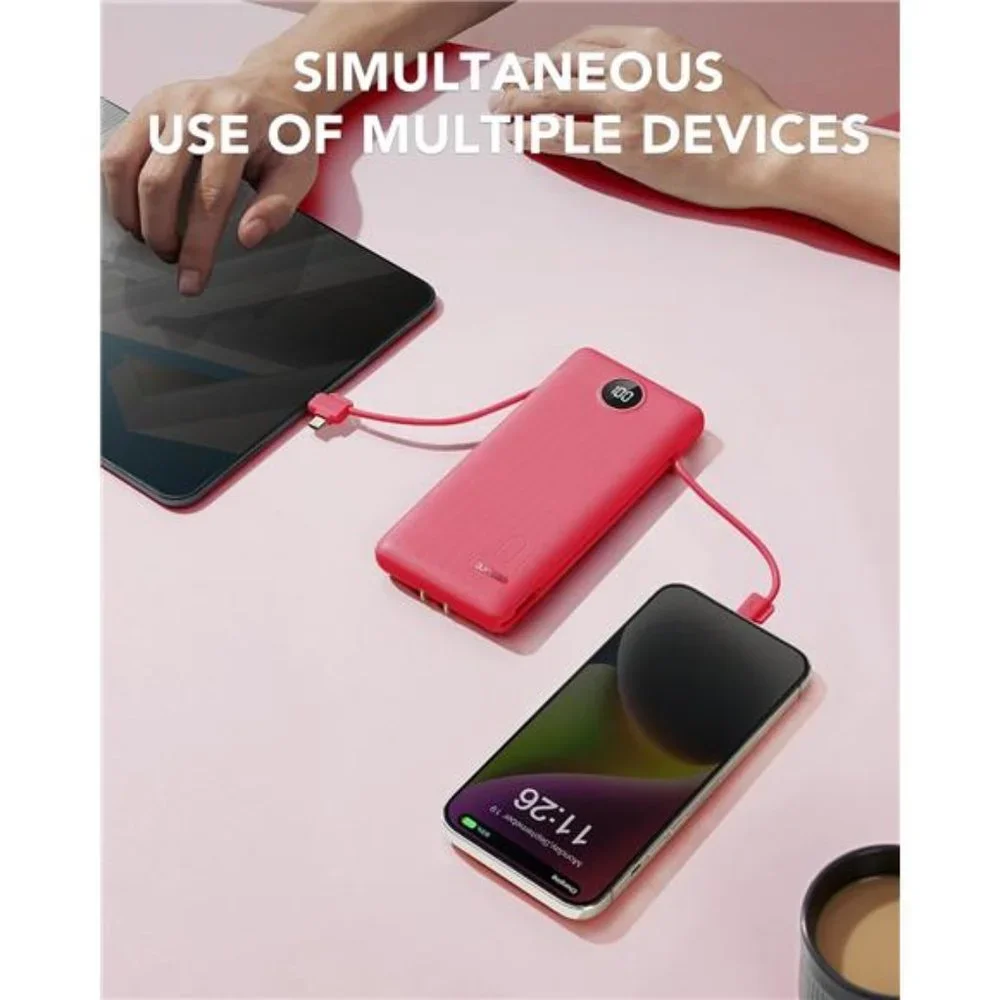 Portable Charger Built-in Cables and AC Wall Plug, USB C Power Bank 10000mAh